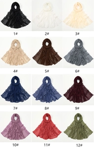 Women embroidered chiffon long scarf hijab versatile fashion shawl elegant head wrap versatile