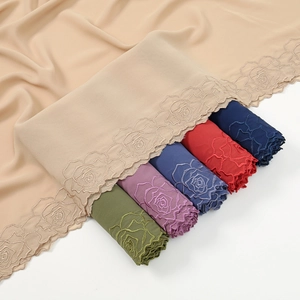 Floral embroidered chiffon hijab scarf for women, versatile long wrap shawl in colors.