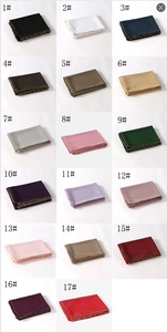 Detailed grid showing seventeen assorted solid colors of chiffon hijabs with beaded edges