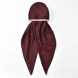 Ethnic style burgundy headscarf with gold sequins and double tail design for women