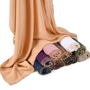 Women's Solid Chiffon Hijab Long Scarf With Gold Bead Edge Elegant L-Shape Headscarf Shawl For Daily Travel Fashion Scarf