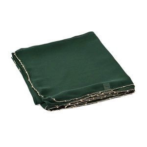 Elegant dark green chiffon long scarf with decorative gold beaded trim for women