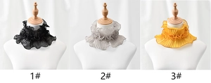 Set of three pleated sheer ruffled decorative false collars in black, grey, and yellow