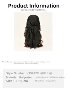 Polyester square headscarf 80x80cm with glitter details and luxury shimmer finish
