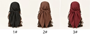 Detailed comparison of three sparkling rhinestone scarves in black, brown, and dark red colors
