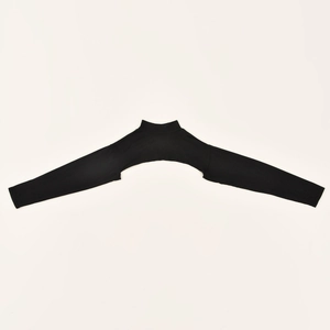 Detail of black high-neck shrug sleeves in mercerized cotton with fine stitching