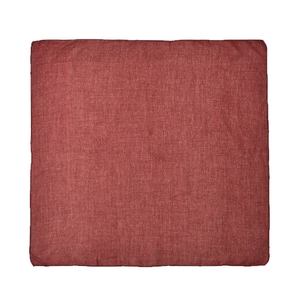 Flat lay of a red square headscarf with non-slip silicone dots on cotton linen fabric
