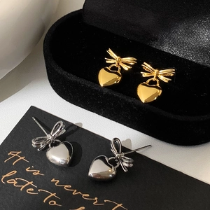 Bowknot Heart Stud Earrings Copper 18K Gold Plated Dangle Drop Ear Jewelry Fashion Trendy For Women Girls