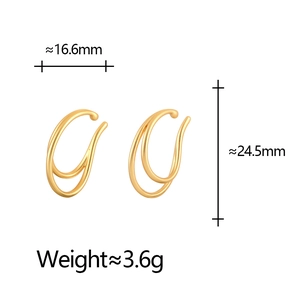 Detailed view of matte gold double-layered ear cuff with size and weight dimensions