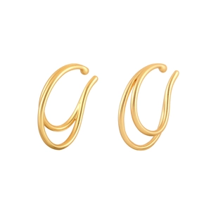 Minimalist double-layered matte gold ear cuffs with a geometric non-piercing design