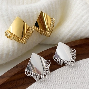 Rhombus Tassel Stud Earrings Geometric Metallic Minimalist Copper Jewelry For Women Daily Fashion Commute Niche Design