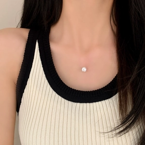 Invisible Floating Necklace Round Zircon Pendant Copper Transparent Nylon Line Minimalist Elegant Jewelry Women