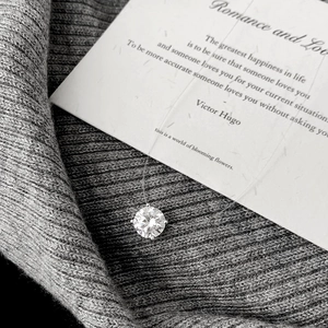 Minimalist sparkling zircon solitaire pendant with invisible transparent fishing line chain