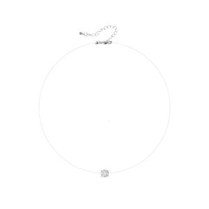 Minimalist necklace featuring a sparkling zircon pendant on a clear floating fishline chain