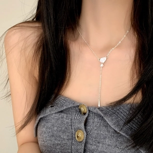 Elegant Y-Shaped Necklace With Copper Thick Silver Plating Water Drop Zircon And Faux Artificial Pearl Tassel For Women French Style
