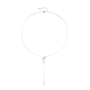 Elegant Y-shaped necklace with white pearl and teardrop zircon pendant on silver chain