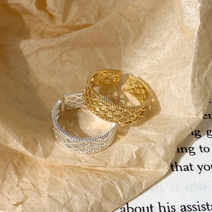 Exquisite minimalist open lattice ring set in gold and silver finish for women