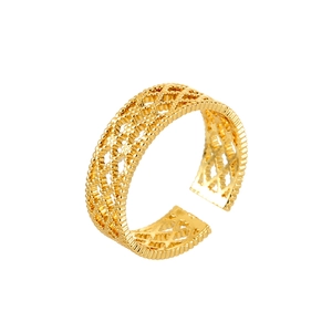 Elegant gold-plated hollow woven lattice open ring with vintage beaded edge detail