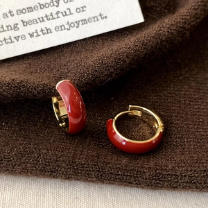 Retro Red Enamel Hoop Earrings Copper Gold Plated Geometric Circular Small Jewelry For Women Daily