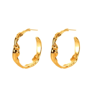 Modern 18K gold irregular molten stud earrings with organic flowing design and polished finish