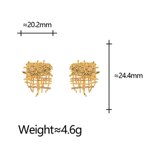 Exquisite gold earrings with micro-set zircon and geometric woven mesh design