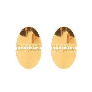 Elegant gold oval earrings with minimalist geometric spiral link design on white backdrop