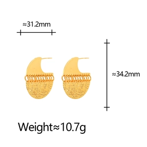 Chic gold-tone circular geometric stud earrings with woven texture and smooth finish
