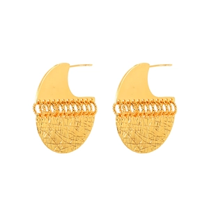 Elegant gold-plated geometric stud earrings with 925 silver needle and mesh texture