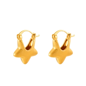 Elegant gold star hoop earrings with a brushed matte texture for a minimalist daily look