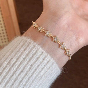 Star Bracelet Copper Zircon Adjustable Slider Clasp Sparkling Dainty For Women Daily Wear Jewelry