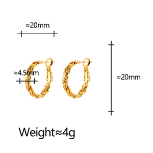 Créoles torsadées dorées polies de 20 mm de diamètre extérieur et 4,5 mm d'épaisseur