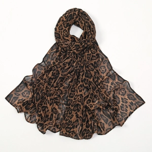 Lightweight leopard print chiffon scarf with soft brown and black animal pattern