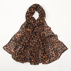 Classic leopard print chiffon long scarf with soft breathable texture for women