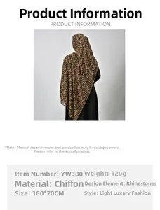 Detail of leopard print chiffon scarf with rhinestone accents and dimensions 180x70cm