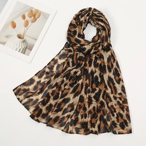 Classic leopard print chiffon scarf for women with elegant white rhinestone embellishments