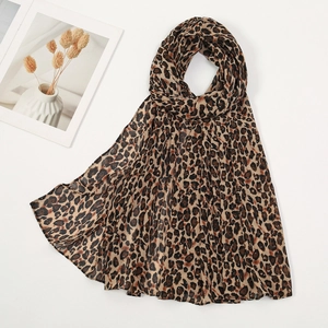 Classic leopard print chiffon scarf with rhinestones, elegant long wrap shawl flat lay