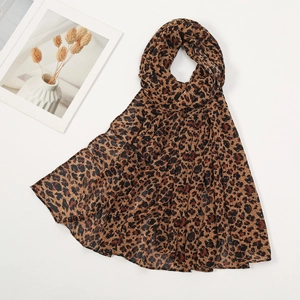 Detailed macro view of lightweight chiffon leopard print scarf with soft texture