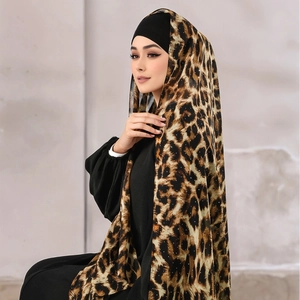 Leopard Print Chiffon Scarf With Hot Fix Rhinestones Long Shawl Wrap Hijab Fashion Ethnic Headscarf For Women