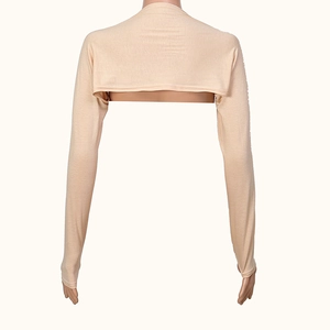 Beige modal sun protection arm sleeves with shoulder coverage for women