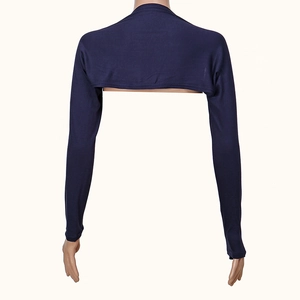 Rear view of navy blue sun protection shawl with elastic knitted fabric on mannequin