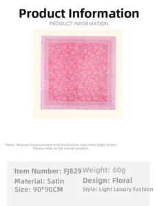 Größentabelle für 90x90cm Satin-Quadrat-Schal mit Blumendruck und Produktspezifikationen