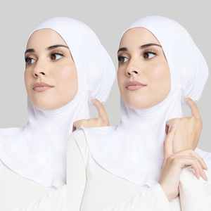 White mercerized cotton cross hijab inner caps providing full head and neck coverage