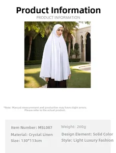 Size information and material detail of the white crystal linen khimar hijab shawl