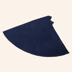 Detailed view of dark blue hijab fabric with fine texture and draped knitting edge