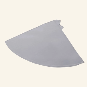 Detailed view of the light grey crystal hemp hijab fabric with smooth texture and drape