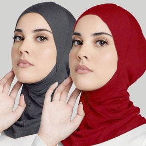 Dark grey and wine red mercerized cotton hijab underscarves with cross front design