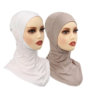 Set of 2 full coverage ninja inner hijabs in white and beige soft mercerized cotton