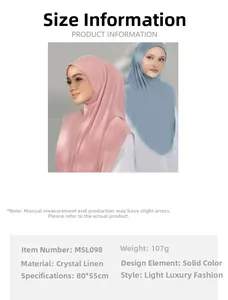 Detail info of 80x55cm pink and blue crystal linen hijab with soft texture and solid color