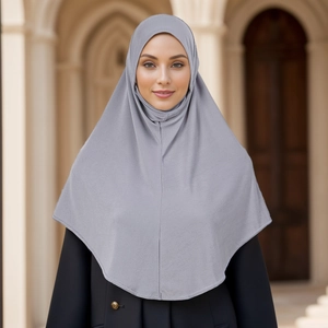 Detailed view of dark grey crystal hemp hijab with soft stretch fabric and fine texture