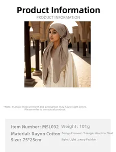 Detail specifications of mercerized cotton triangular hijab with 101g weight